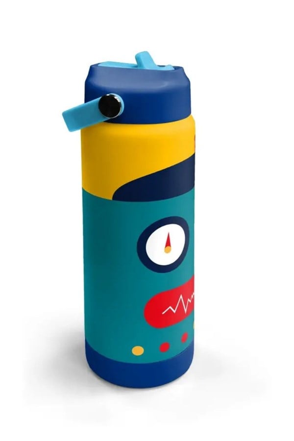 Coral High Kids Lacivert Çivit Robot Desenli Pipetli ve Direkt İçim Çelik Termos 500 ml 31918