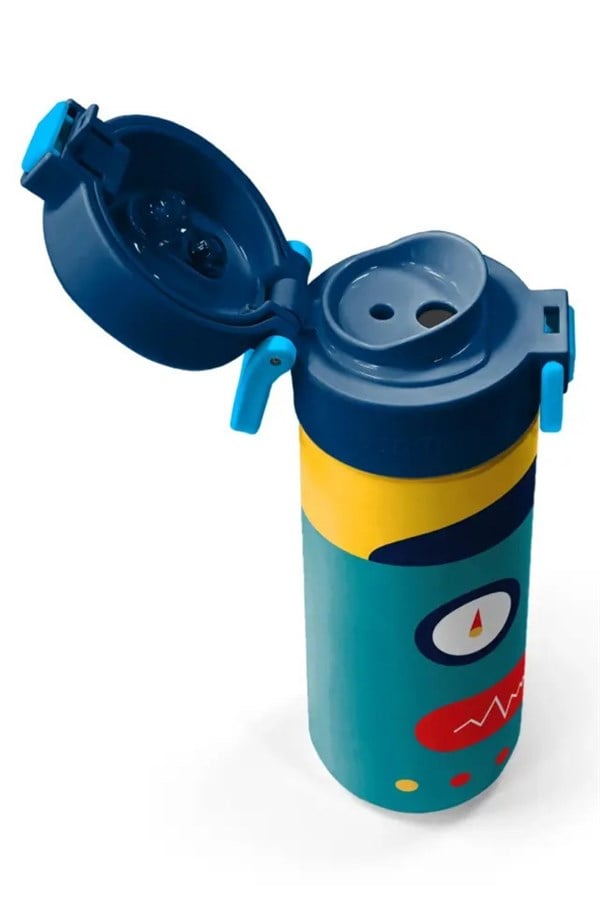 Coral High Kids Lacivert Çivit Robot Desenli Pipetli ve Direkt İçim Çelik Termos 500 ml 31918