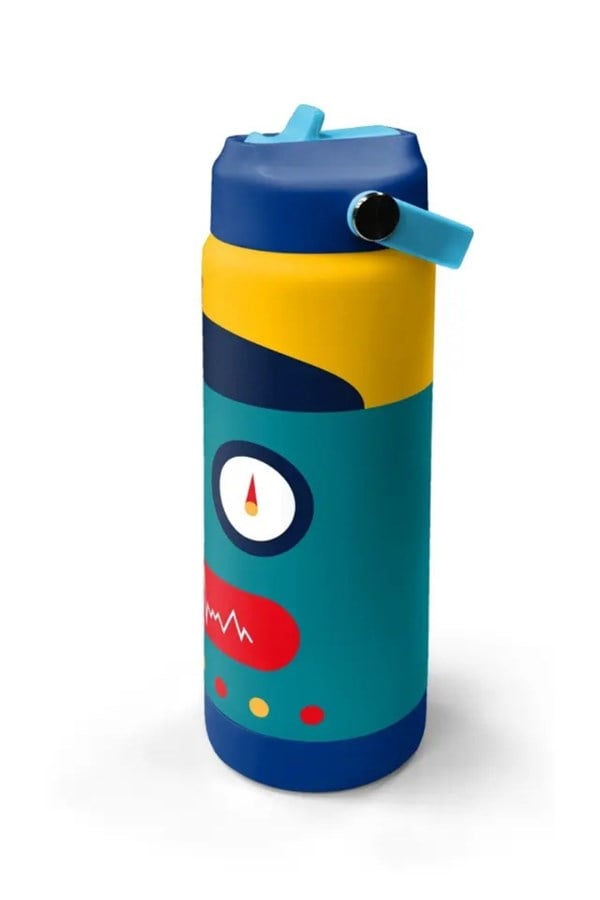 Coral High Kids Lacivert Çivit Robot Desenli Pipetli ve Direkt İçim Çelik Termos 500 ml 31918