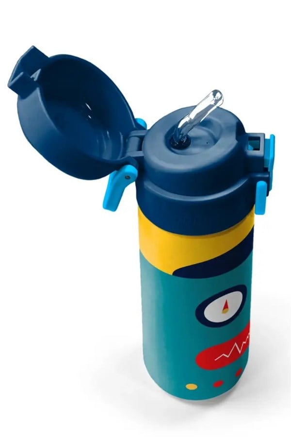 Coral High Kids Lacivert Çivit Robot Desenli Pipetli ve Direkt İçim Çelik Termos 500 ml 31918