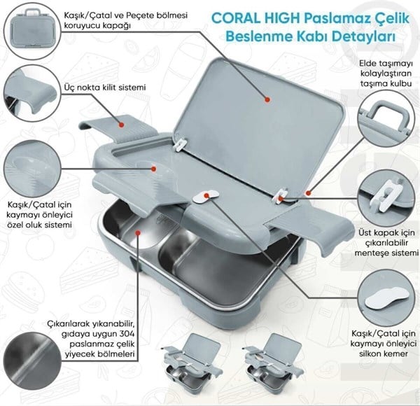 Coral High Kids Lacivert Robot Desenli Paslanmaz Çelik Beslenme Kabı 39223