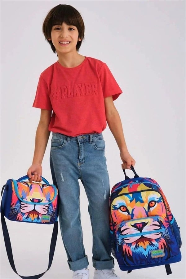 Coral High Kids Lacivert Saks Aslan Desenli 3lü Okul Çanta Seti SET0123741