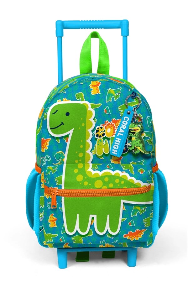 Coral High Kids Minik Yuva Çekçekli Sırt Çantası Mavi Yeşil Dinozor Desenli İki Bölmeli 24070