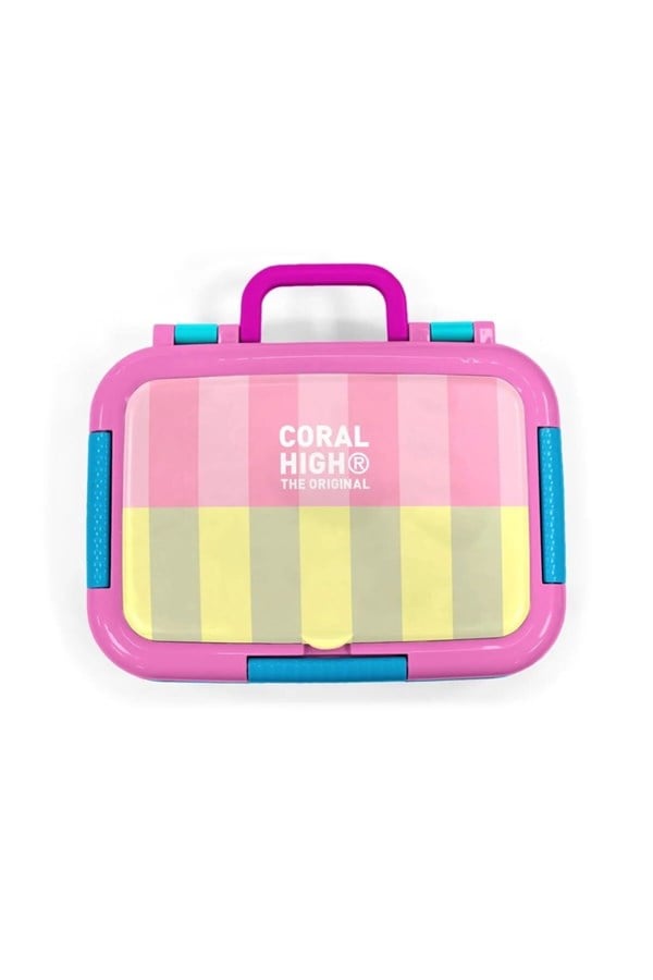 Coral High Kids Pembe Sarı Çizgi Desenli Paslanmaz Çelik Beslenme Kabı 39123 