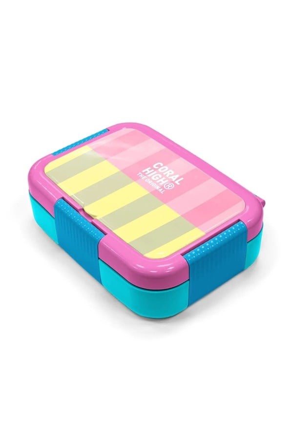 Coral High Kids Pembe Sarı Çizgi Desenli Paslanmaz Çelik Beslenme Kabı 39123 