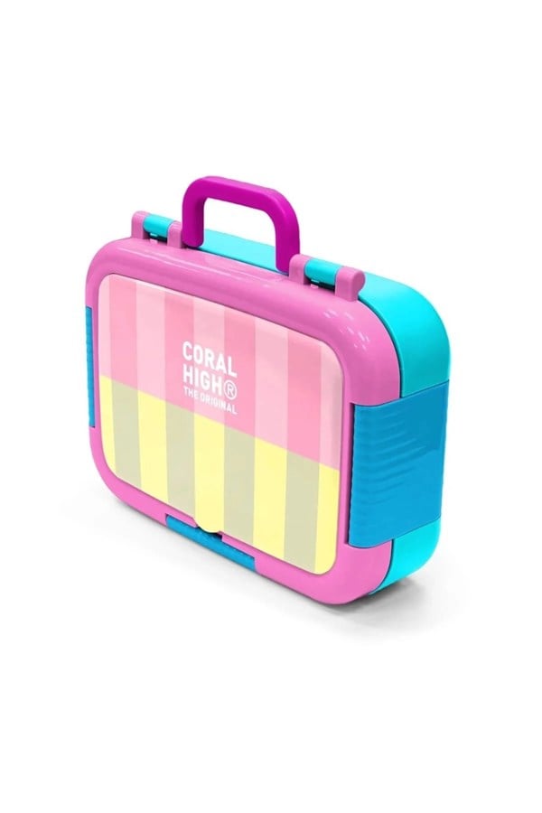 Coral High Kids Pembe Sarı Çizgi Desenli Paslanmaz Çelik Beslenme Kabı 39123 