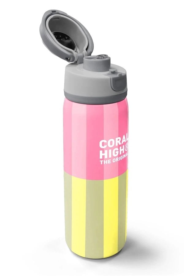 Coral High Pembe Sarı Çizgi Desenli Pipetli ve Direkt İçim Çelik Termos 800 ml 38501