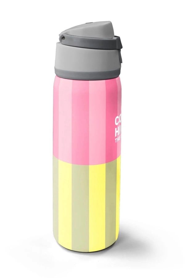 Coral High Pembe Sarı Çizgi Desenli Pipetli ve Direkt İçim Çelik Termos 800 ml 38501