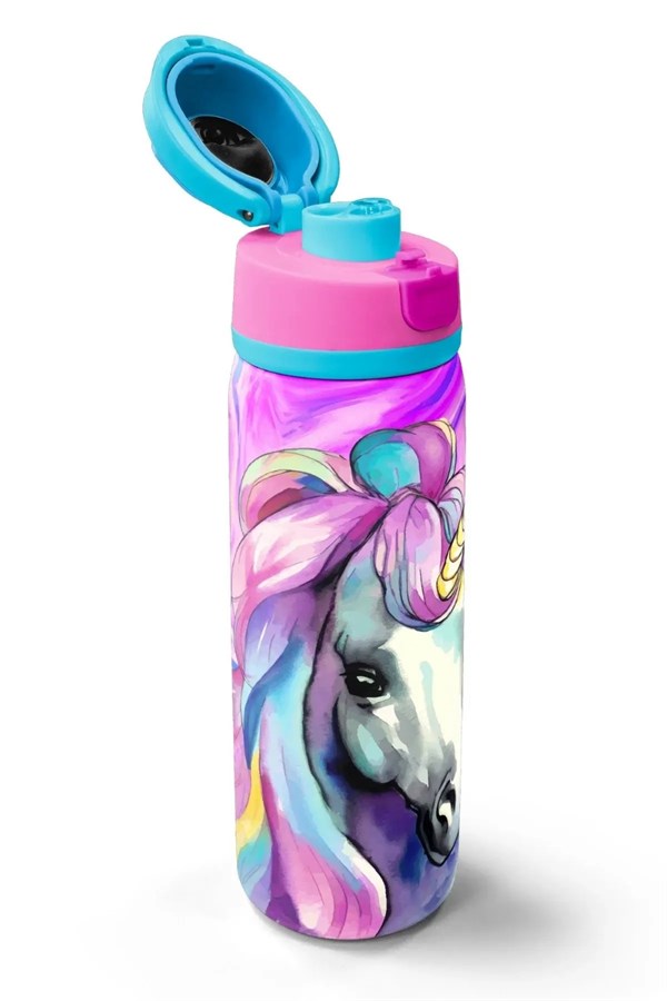 Coral High Pembe Unicorn Desenli Pipetli ve Direkt İçim Çelik Termos 800 ml 38523 