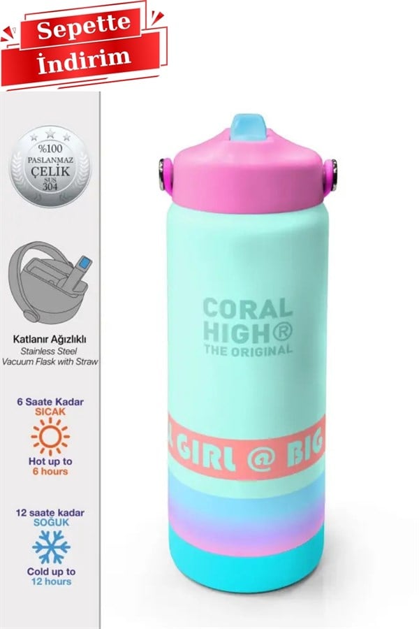 Coral High Renkli Desenli Katlanır Ağızlıklı Çelik Termos 650 ml 38372 Adet