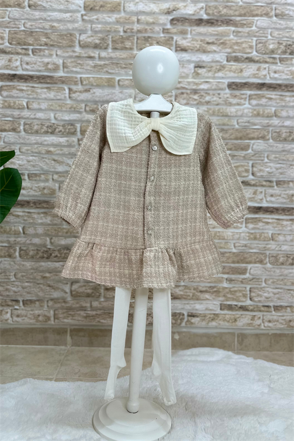 Çorap Dahil Bebe Yaka Bej Elbise