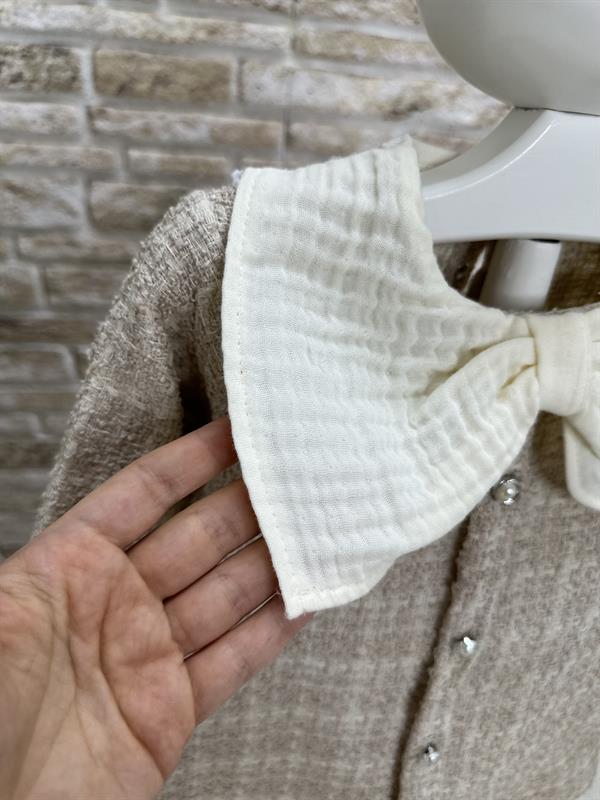 Çorap Dahil Bebe Yaka Bej Elbise