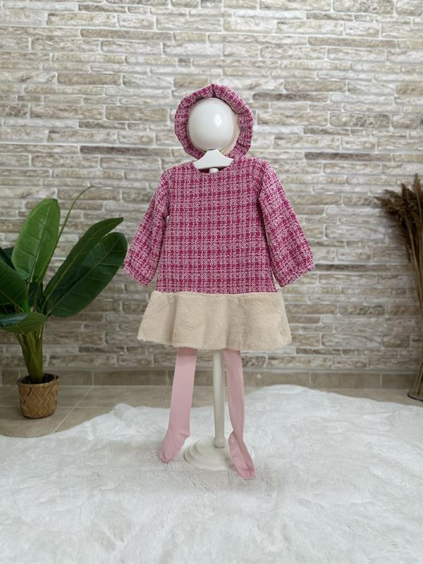 Çorap Şapka Dahil Bebe Yaka Pembe Elbise