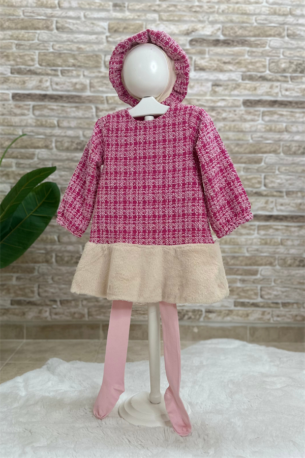 Çorap Şapka Dahil Bebe Yaka Pembe Elbise