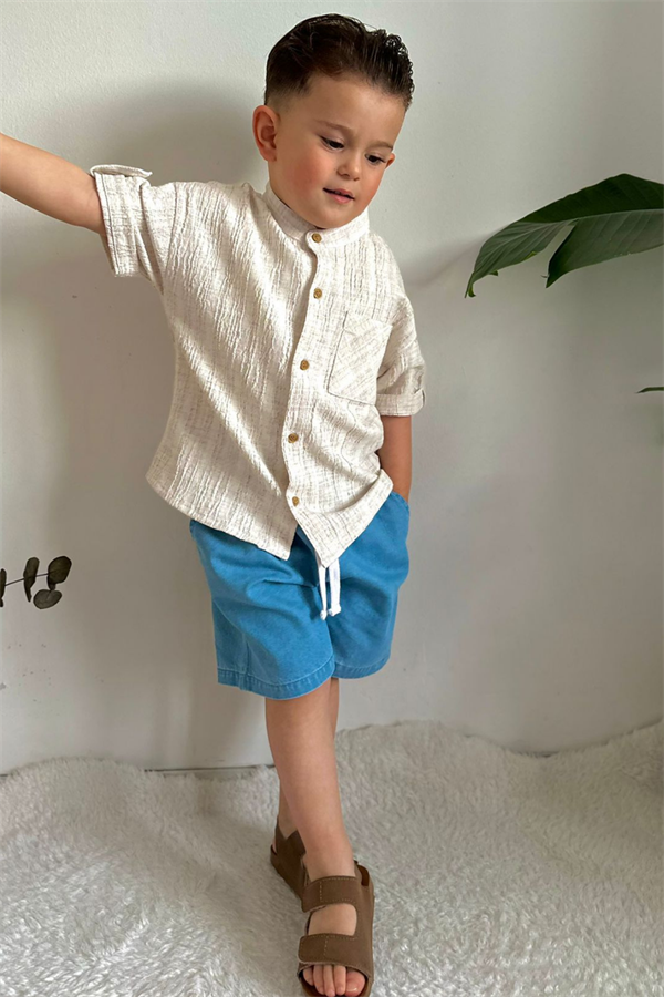 Denim Şort Gömlek Mavi Takım