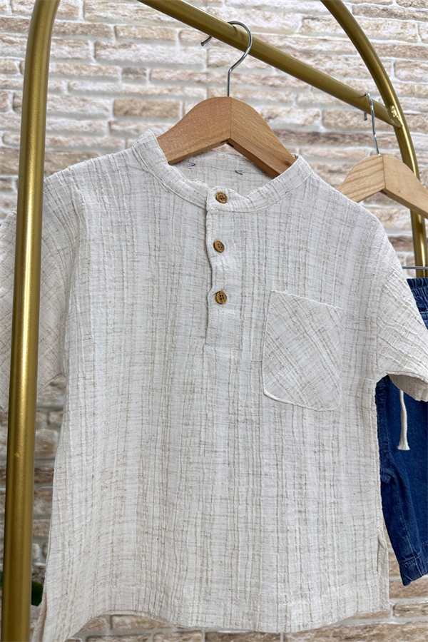 Denim Şort Gömlek Yaka Takım