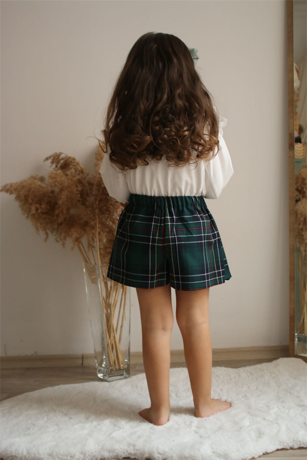 Ekose Yeşil Şort Etekli Takım