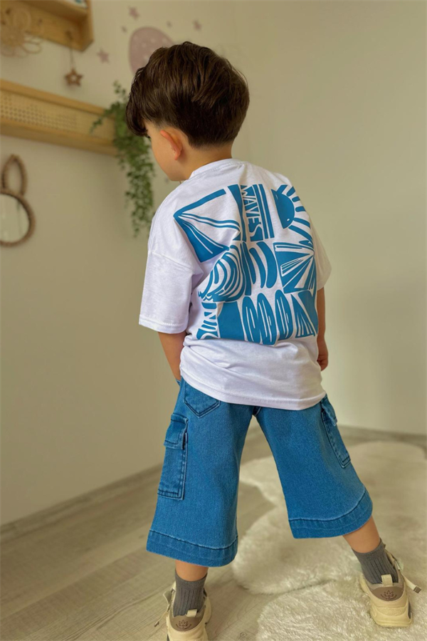 Erkek Bermuda Jean Şort Tshirt Takım 