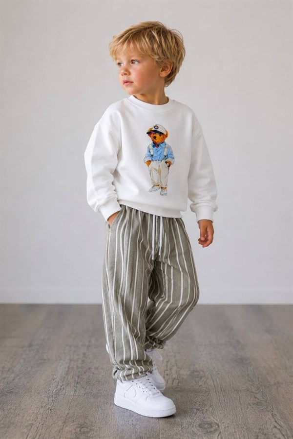 Erkek Çocuk 2 İplik Pantolon Keten Teddy Yeşil Takım