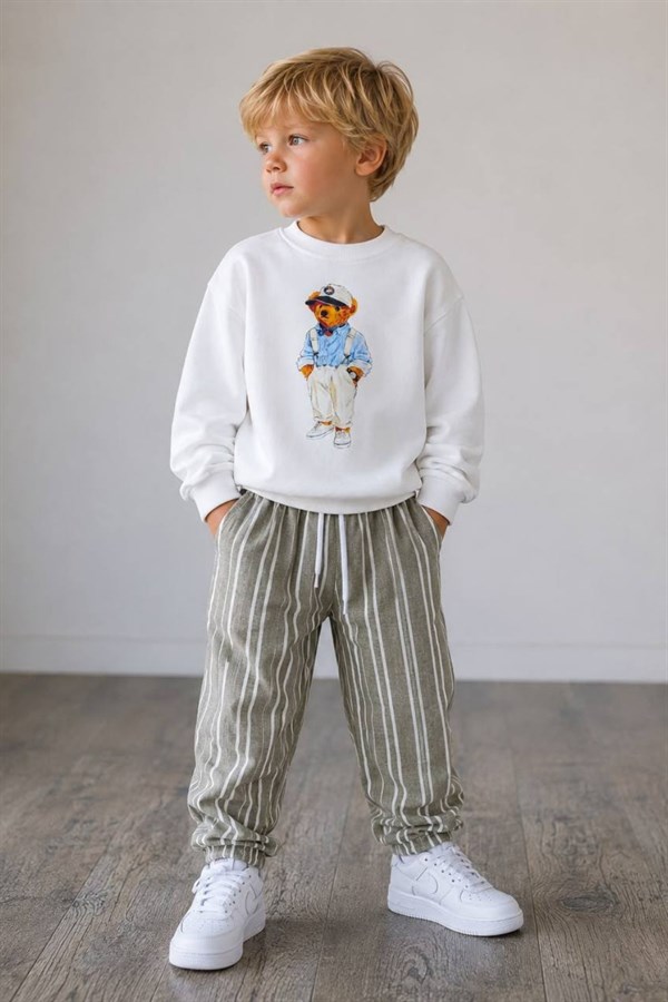 Erkek Çocuk 2 İplik Pantolon Keten Teddy Yeşil Takım
