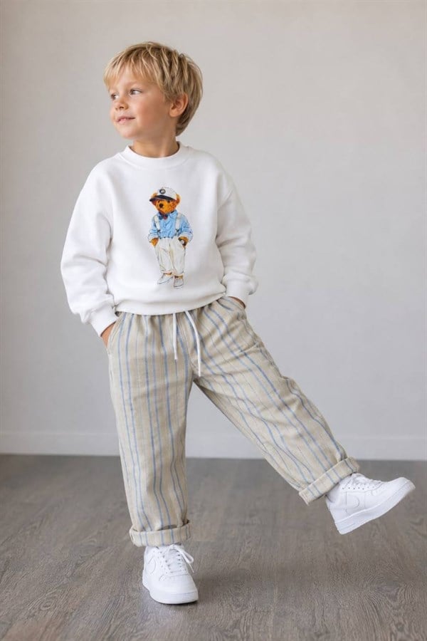 Erkek Çocuk 2 İplik Pantolon Keten Teddy Krem Takım