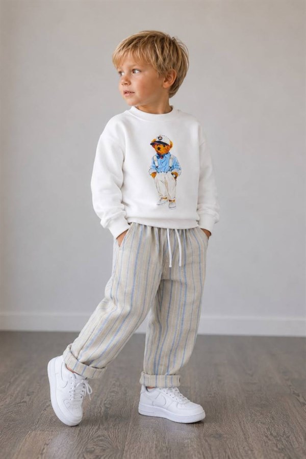 Erkek Çocuk 2 İplik Pantolon Keten Teddy Krem Takım