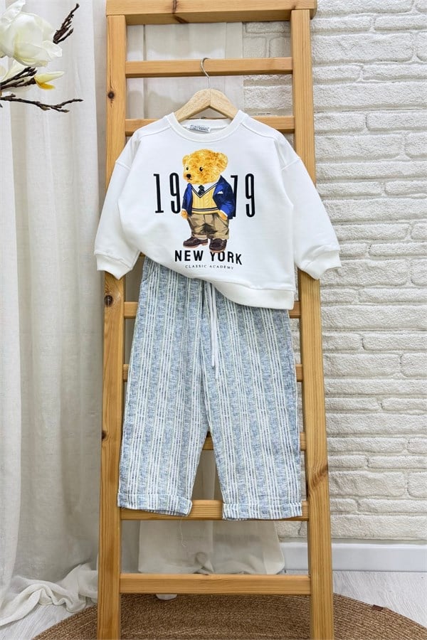 Erkek Çocuk 2 İplik Teddy Keten Pantolon Mavi Takım