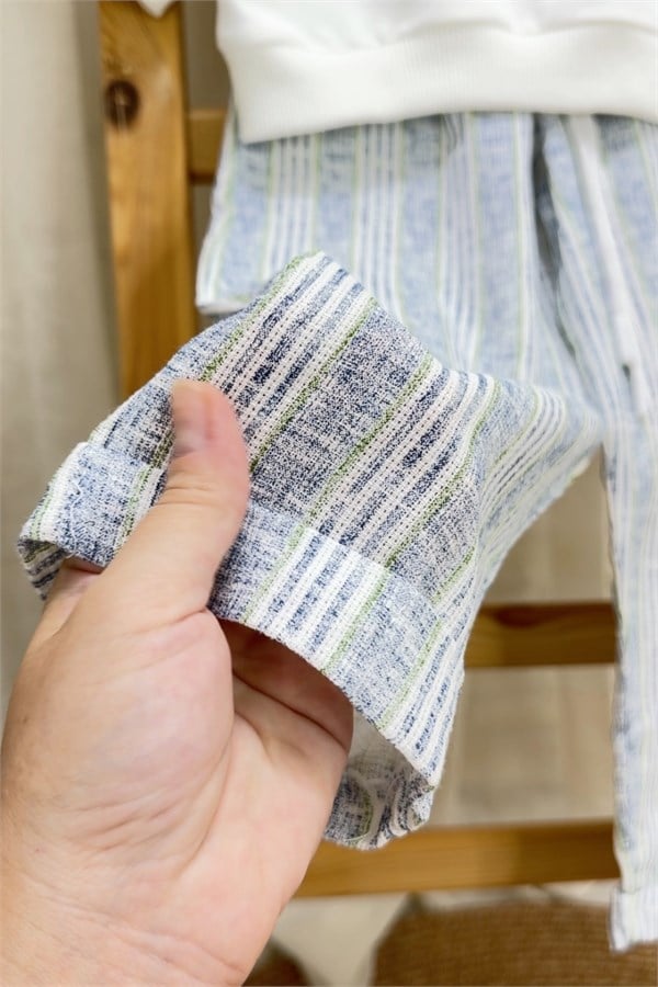 Erkek Çocuk 2 İplik Teddy Keten Pantolon Mavi Takım