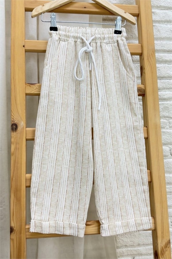 Erkek Çocuk 2 İplik Teddy Keten Pantolon Krem Takım