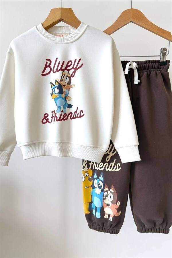 Erkek Çocuk 3 İplik Bluey Kahveli Takım