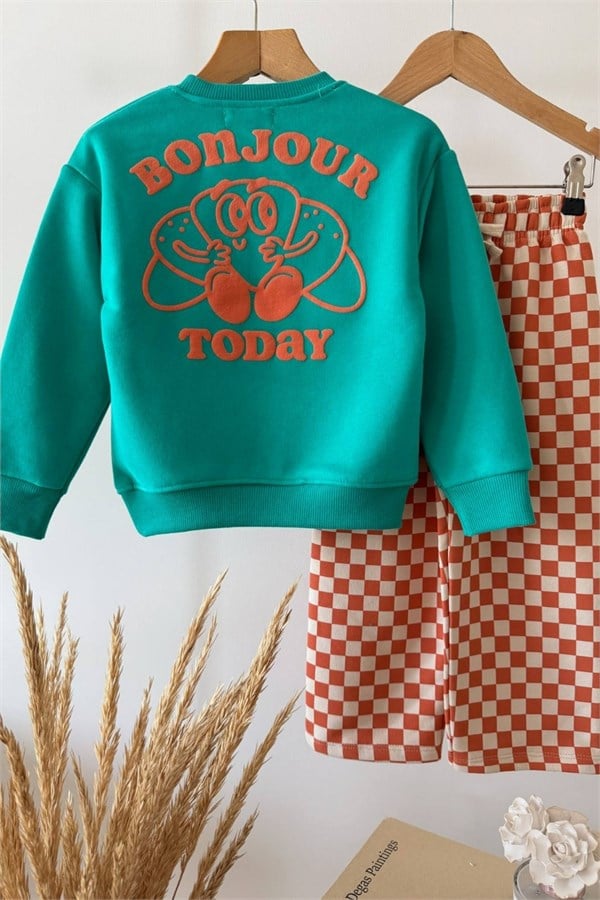 Erkek Çocuk  3 İplik Bonjour yeşil Oranj Takım