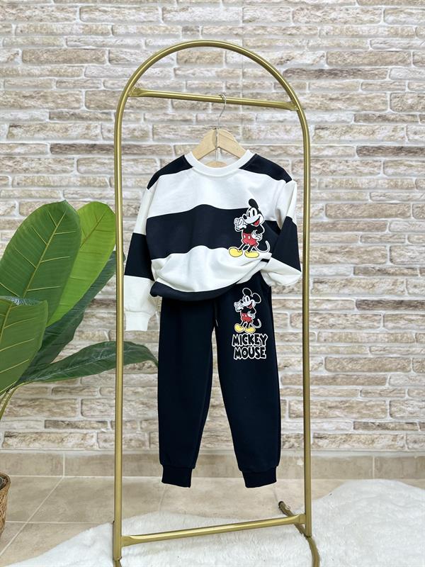 Erkek Çocuk 3 İplik Çizgili Siyah Mickey Takım