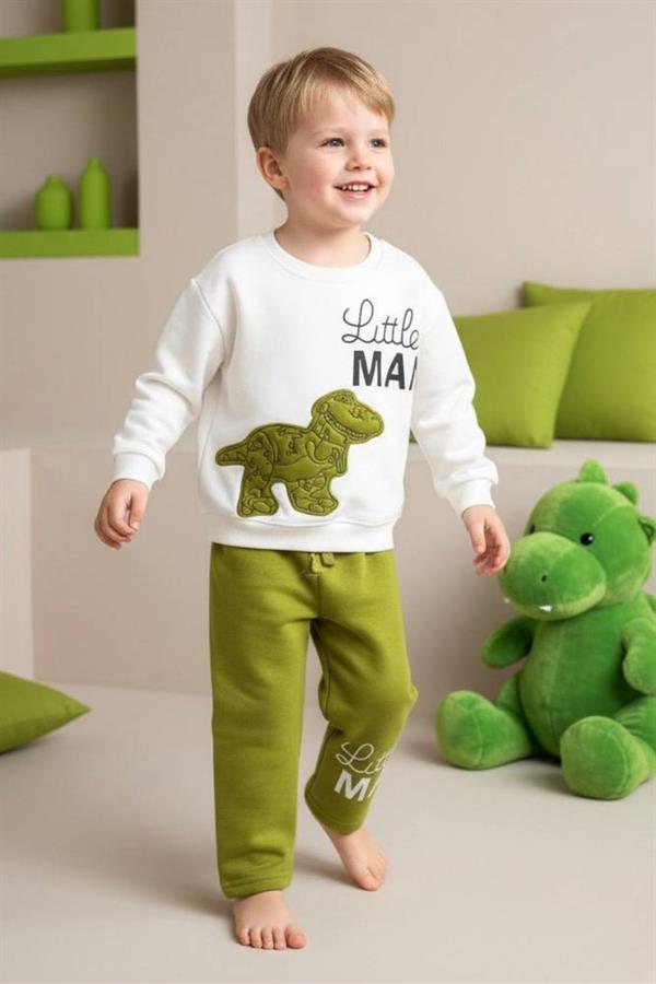 Erkek Çocuk 3 İplik Dinazorlu Nakışlı Takım