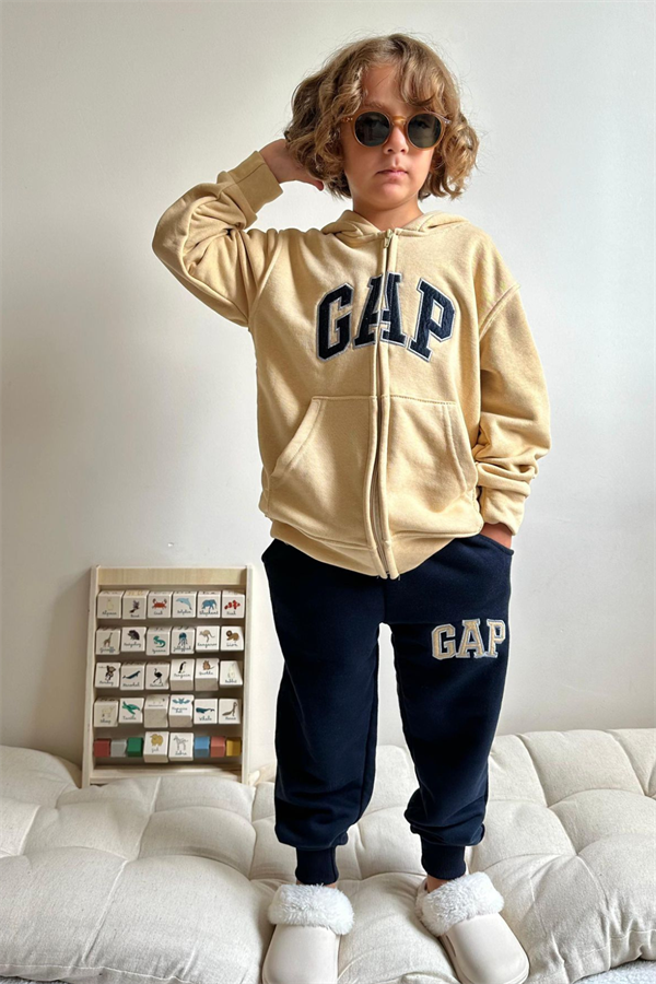 Erkek Çocuk 3 İplik Fermuarlı Bej Laci Gap Takım