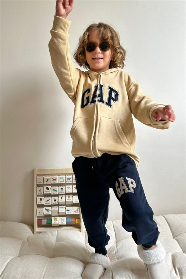 Erkek Çocuk 3 İplik Fermuarlı Bej Laci Gap Takım