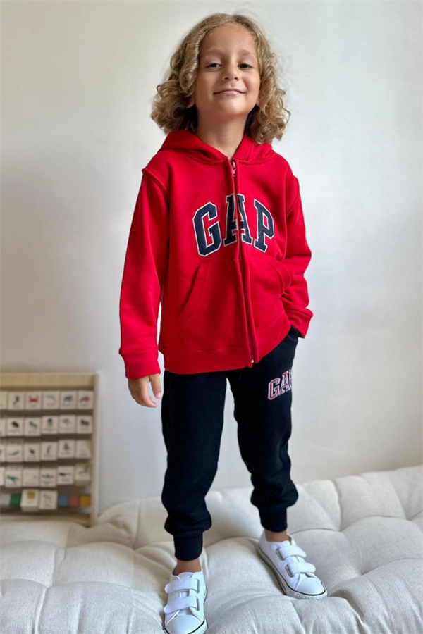 Erkek Çocuk 3 İplik Fermuarlı Kırmızı Gap Takım