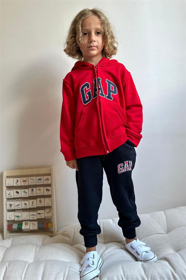 Erkek Çocuk 3 İplik Fermuarlı Kırmızı Gap Takım