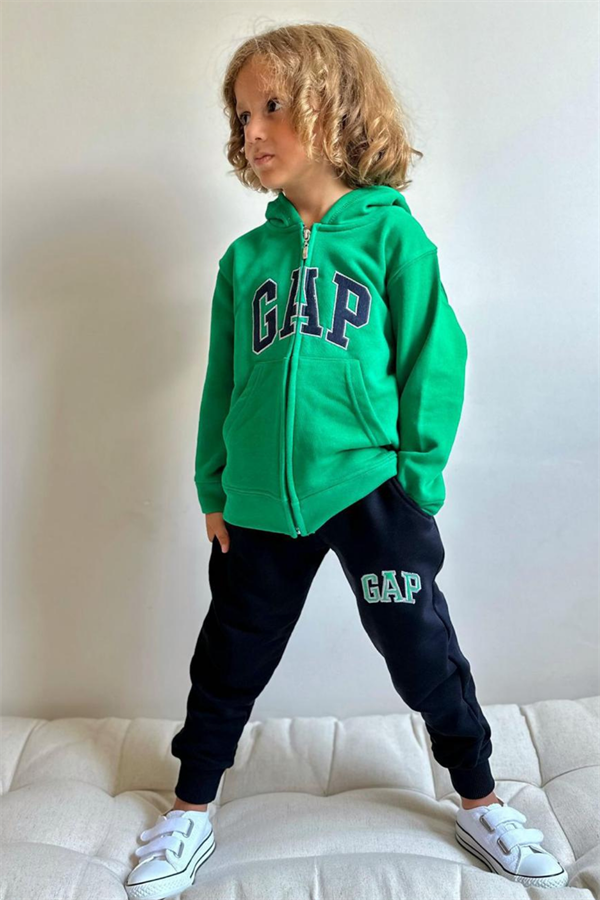 Erkek Çocuk 3 İplik Fermuarlı Yeşil Laci Gap Takım