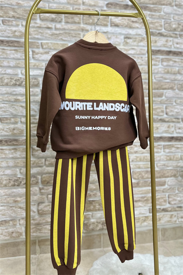 Erkek Çocuk 3 İplik Kahve Çizgili Takım