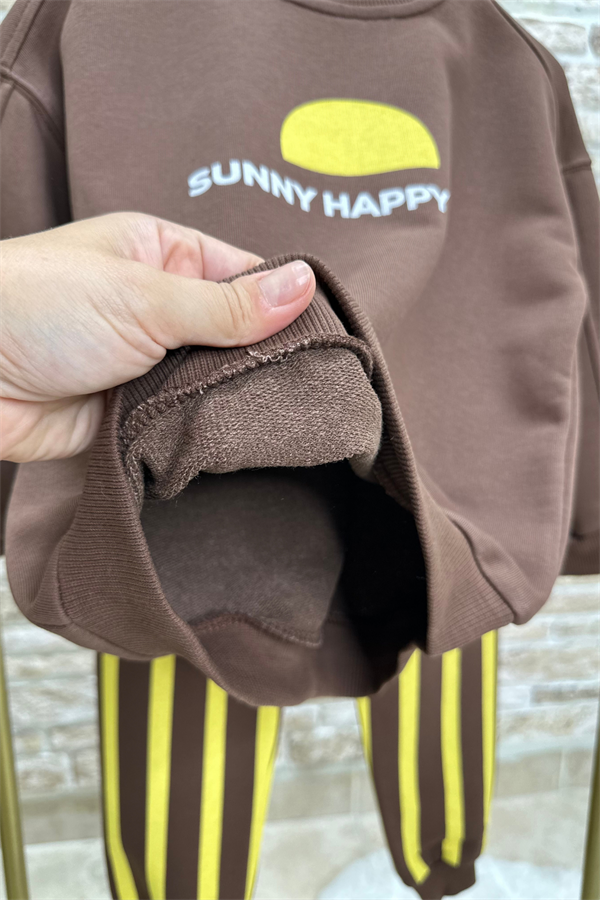 Erkek Çocuk 3 İplik Kahve Çizgili Takım