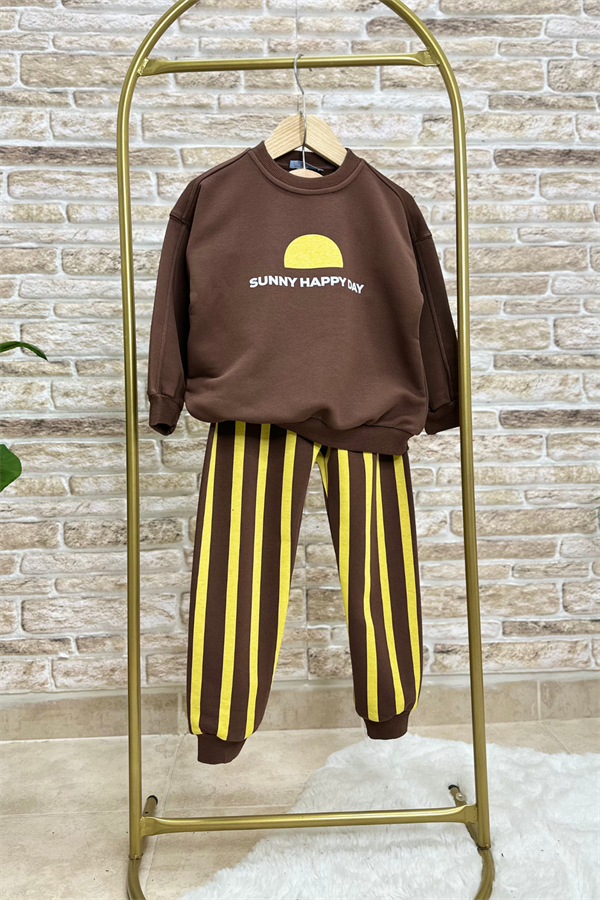 Erkek Çocuk 3 İplik Kahve Çizgili Takım