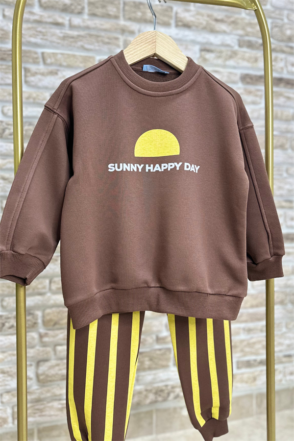 Erkek Çocuk 3 İplik Kahve Çizgili Takım