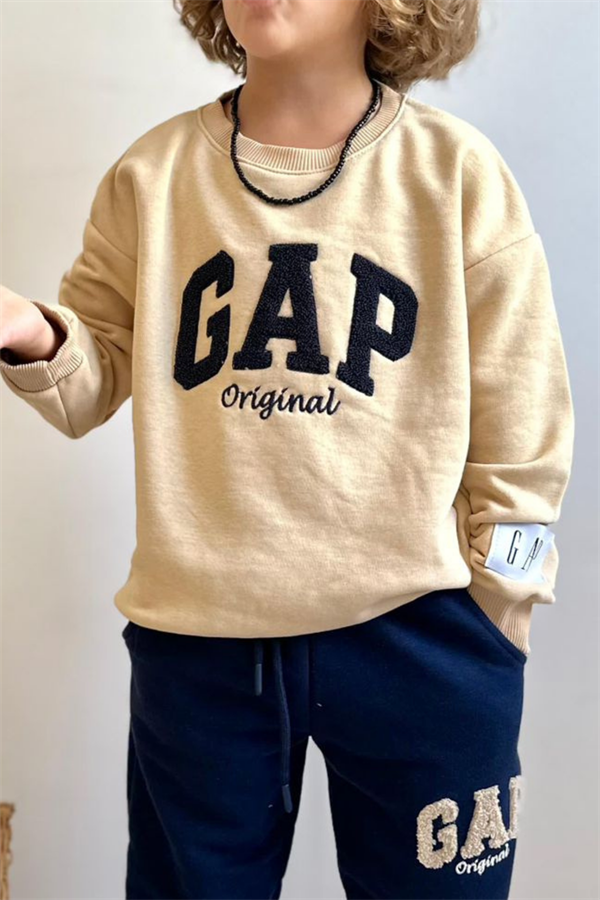 Erkek Çocuk 3 İplik Süzene Nakışlı Bej Laci Gap Takım