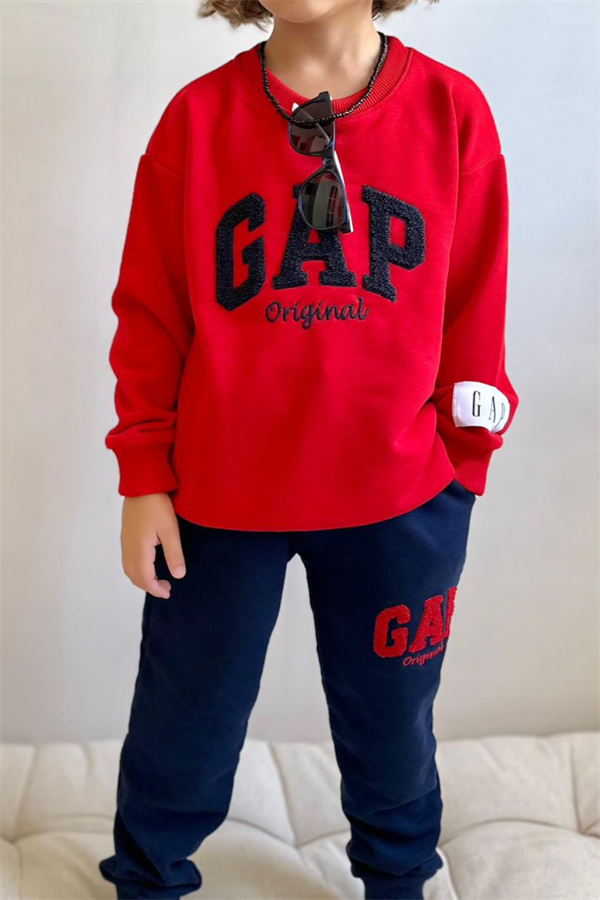 Erkek Çocuk 3 İplik Süzene Nakışlı Kırmızı Laci Gap Takım