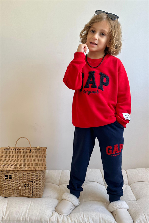 Erkek Çocuk 3 İplik Süzene Nakışlı Kırmızı Laci Gap Takım