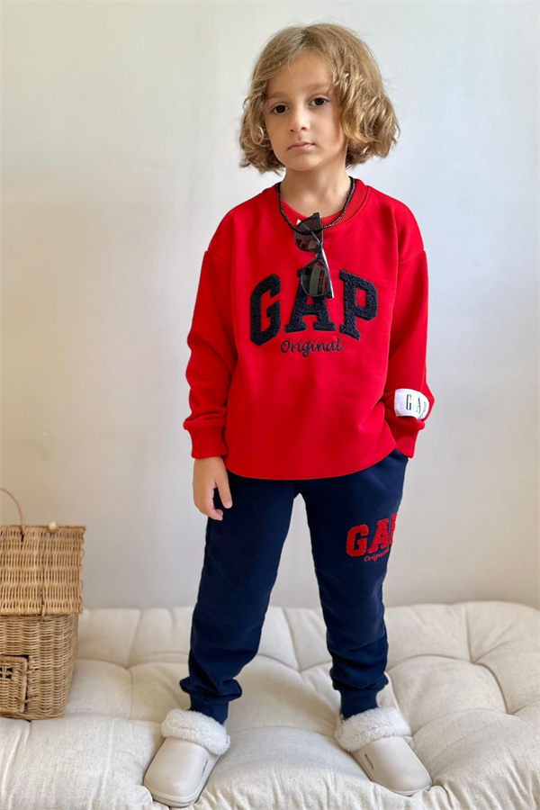 Erkek Çocuk 3 İplik Süzene Nakışlı Kırmızı Laci Gap Takım