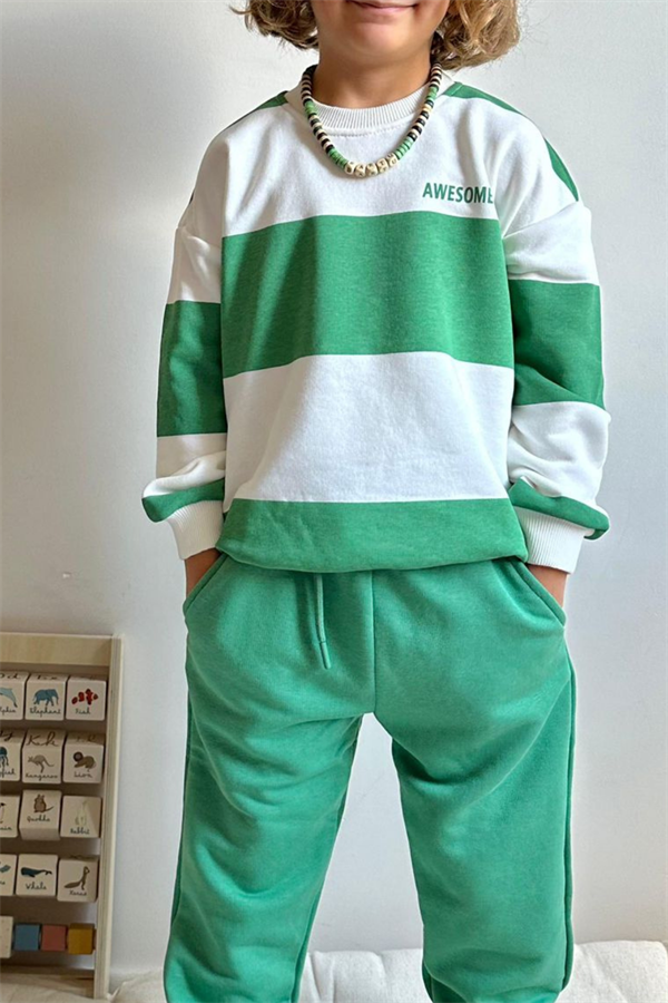 Erkek Çocuk 3 İplik Yeşil Beyaz Takım