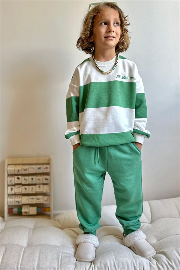 Erkek Çocuk 3 İplik Yeşil Beyaz Takım