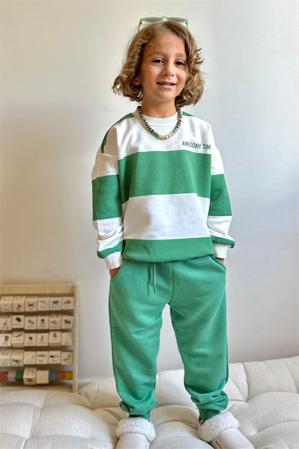 Erkek Çocuk 3 İplik Yeşil Beyaz Takım