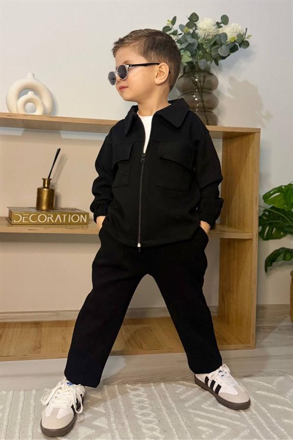 Erkek Çocuk 3 Parça Ceketli Siyah Takım